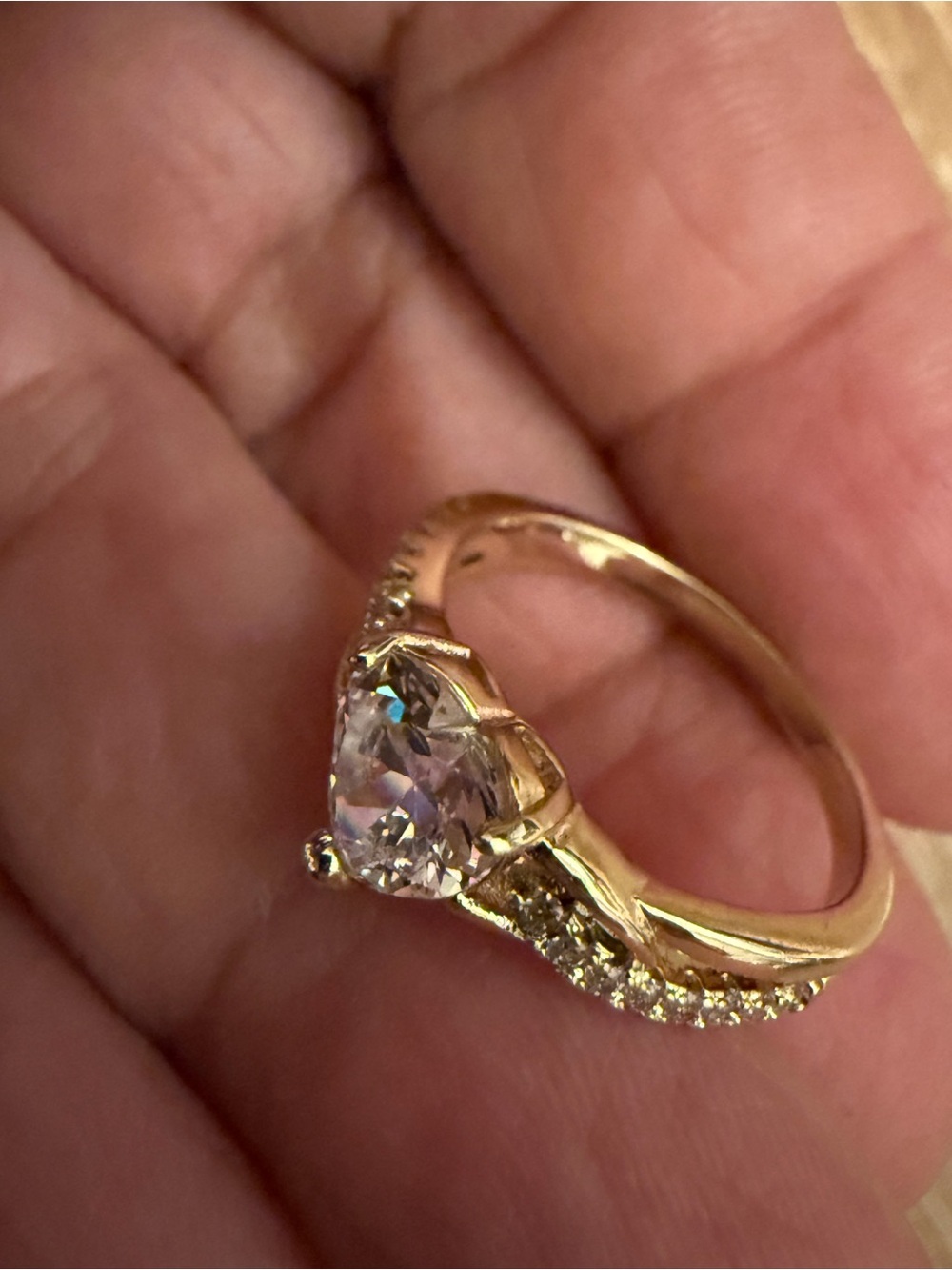 Gold Solitaire Pear-Cut Engagement Ring with Pavé Accents